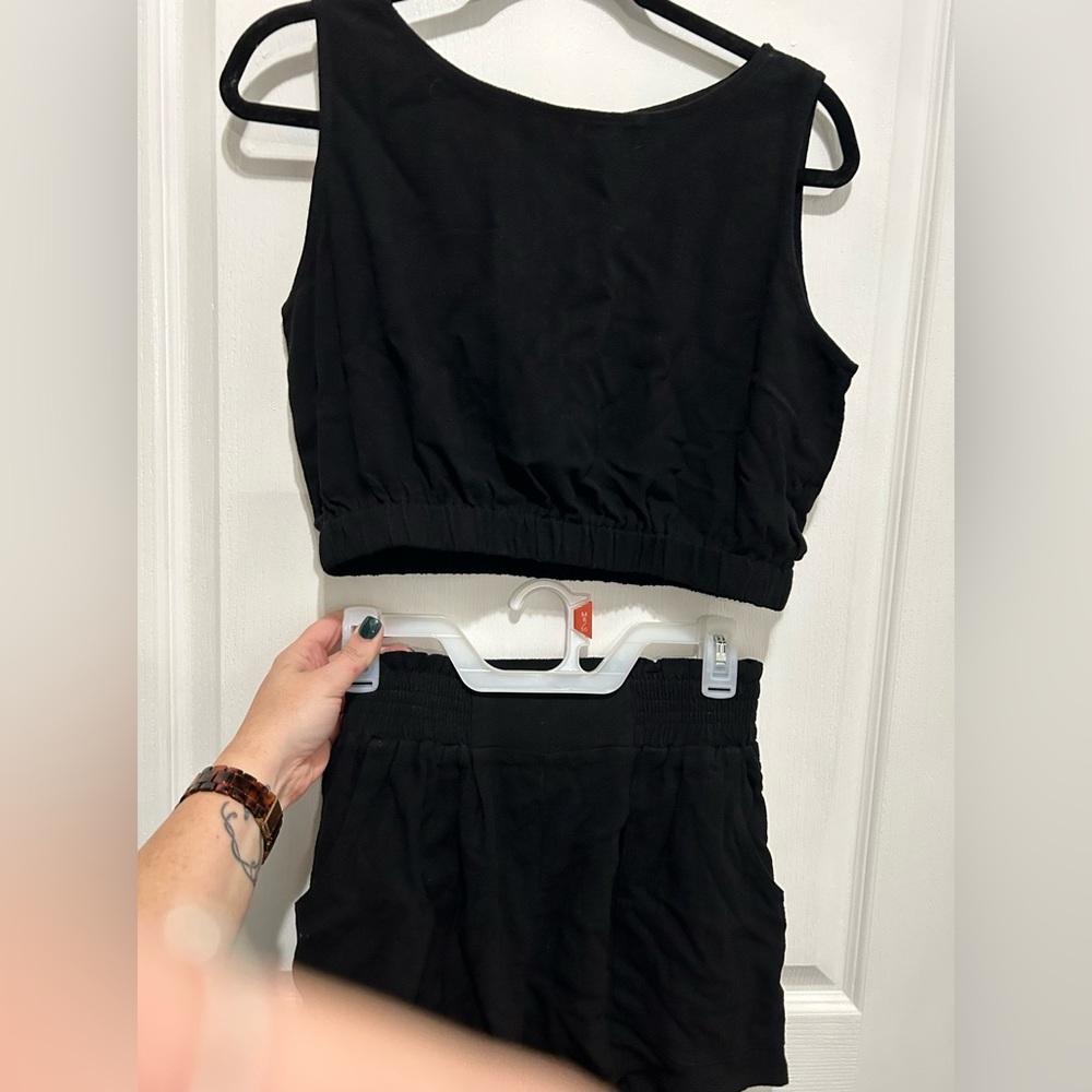 Black NWT 2 piece crop top and short set